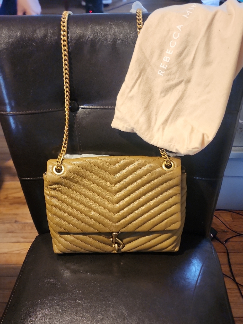 Rebecca Minkoff Metallic Gold Quilted Chevon Shoulder Bag with Chain Strap